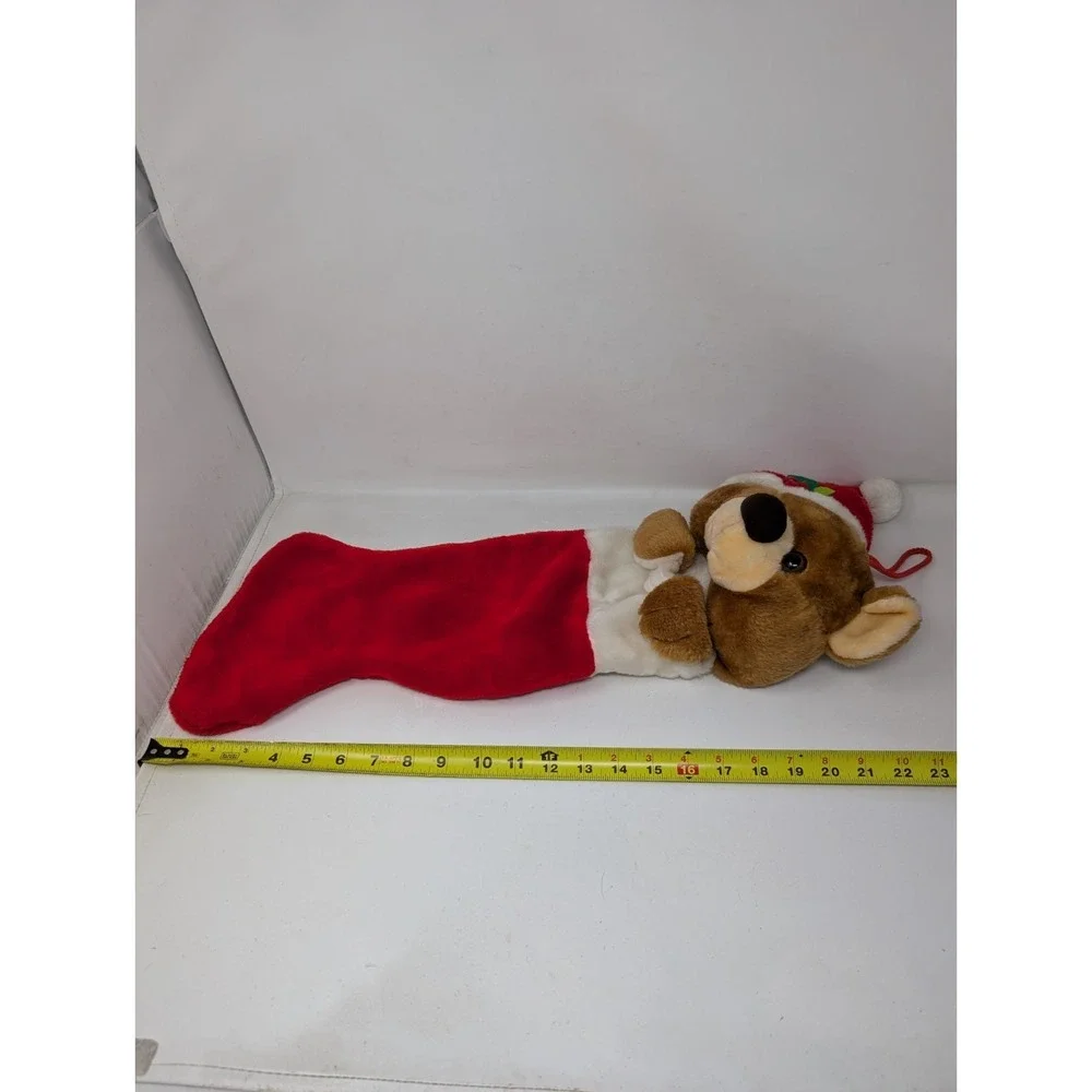 Vintage‎ Jasco Christmas Stocking 3D Plush Bear with Santa Hat Smithy